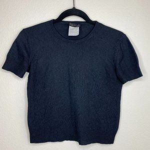 Agnes B Paris Womens Size 2 Short Sleeve Crop Silk Wool Cashmere Sweater Shirt